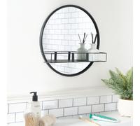 OHS Round Wall Mounted Bathroom Dressing Mirror with Shelf in Black OHS Black