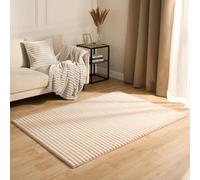 OHS Rugs for Bedroom, Faux Fur Ribbed Cream Shade Area Rugs Living Room Super Soft Anti Slip Modern Runner Rug Low Pile Non Shedding Floor Carpets, Natural - 80 x 150cm