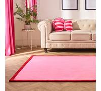 OHS Rugs for Bedroom, Soft Fluffy Contrast Border Rugs Living Room Home Decorative Modern Non Slip Low Pile Small Area Rug Floor Carpet, Pink/Red - 80 x 150cm