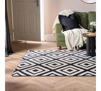 OHS Rugs Living Room 120 x 170, Contrast Geo Tufted Rugs for Bedroom Home Decorations Non Slip Modern Hallway Runner Soft Fluffy Rug Non Shedding Low Pile Carpet Medium Rug, Black/White