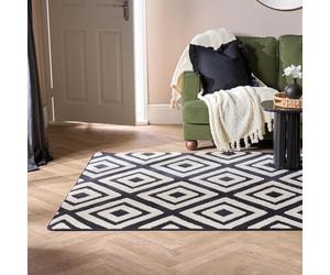 OHS Rugs Living Room 120 x 170, Contrast Geo Tufted Rugs for Bedroom Home Decorations Non Slip Modern Hallway Runner Soft Fluffy Rug Non Shedding Low Pile Carpet Medium Rug, Black/White