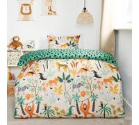 OHS Safari Duvet Cover Set Reversible Quilt Soft Pillowcase Bedding, Green - Single