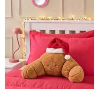 OHS Santa Croissant Cuddle Cushion, Teddy Fleece Back Cushion - Brown | Gifts for Kids Adult Reading Pillow with Arms Bed Cushion for Sitting Up in Bed Soft Cosy Gaming Cushion Hug Pillow