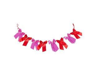 OHS Satin Bow Christmas Garland Party Birthday Decorations, Red/Hot Pink | 1.8m Christmas Garland for Fireplace Mantle Doorways Shelves Home Wedding Decoration Easy Hanging Loops Xmas Garland