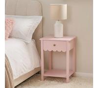 Ohs Scallop Bedside Table 1 Drawer Cabinet Nightstand Storage Unit - Light Pink
