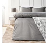 Ohs Scallop Edge Bedding Set Microfibre Duvet Cover With Pillowcase, Grey/silver - Double