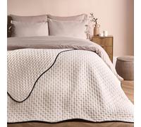 Ohs Scallop Edge Quilted Throw Lightweight Blanket Bedspread, Cream/black - 150 X 200 Cm