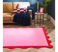 Ohs Scallop Edge Rug Soft Non Slip Floor Carpet Area Mat, Pink/red - 160 X 230Cm