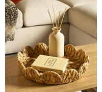 OHS Scalloped Seagrass Tray, Decorative Tray for Coffee Table Handwoven Serving Trays for Coffee Beverage Breakfast Tea Candles Kitchen Counter Display Trays, Natural