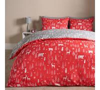 OHS Scandi Duvet Cover Bedding Set Reversible Christmas Quilt, Red/grey - Double