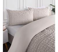 OHS Seersucker Double Bedding Ultra Soft Cosy Fabric Double Quilt Covers Geometric Design Luxury Comfort Double Duvet Set with 2 Matching Pillowcase, Natural