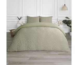 OHS Seersucker King Size Bedding Green, Luxury Geometric Waffle Bedding King Duvet Cover Sets with Pillowcases Super Soft Embossed Quilt Covers, Sage