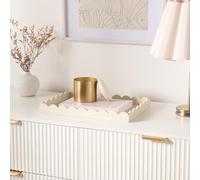 OHS Serving Wooden Decorative Tray, Cream Scallop Coffee Table Tray Rectangle for Centrepiece Decoration Kitchen Counter Storage Organizer Modern Wood Serving Tray for Snacks Drinks