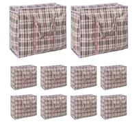OHS Set of 10 Large Laundry with Zips Grey Check, Easy To Carry Handles Reusable Large Storage Bags for Shopping Storage Moving Clothes Travel Heavy Duty Bags