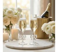 Ohs Set Of 2 Bow Picnic Flute Glasses Plastic Reusable Champagne Glass - Clear