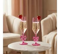 Ohs Set Of 2 Bow Picnic Flute Glasses Plastic Reusable Champagne Glass - Pink