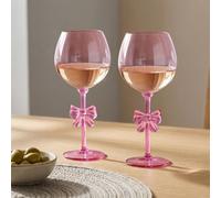 Ohs Set Of 2 Bow Picnic Wine Glasses Plastic Reusable Champagne Glass - Pink