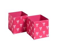 OHS Set of 2 Bow Print Cube Storage Boxes Home Organiser Toys Clothing Bathroom Pop Up Foldable Collapsible Storage Cubes Space Saving Shelves Organiser Cube Boxes, Hot Pink