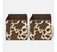 OHS Set of 2 Cow Print Storage Boxes Collapsible Cube Boxes, Brown/White