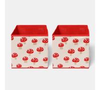 OHS Set of 2 Cube Storage Boxes Collapsible Cube Boxes, Mushroom Red/White