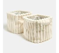 OHS Set of 2 Cube Storage Boxes, Ribbed Fleece Storage Baskets with Handles Home Office Nursery Organiser Clothing Bathroom Space Saving Cube Storages, Cream