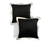 OHS Set of 2 Cushion Covers 45 x 45cm, Ultra Soft Matte Velvet Oxford Edge Decorative Square Throw Pillow Covers with Invisible Zipper for Sofa Living Room Bedroom, Black/White
