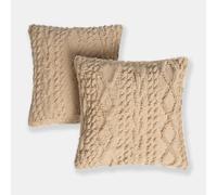 OHS Set of 2 Cushion Covers, Soft Cosy Cable Knit Design Decorative Square Throw Pillow covers with Invisible Zipper for Couch Bedroom Living Room 45 x 45cm, Natural