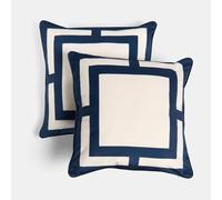 OHS Set of 2 Cushion Covers Square Print, Matte Velvet Soft Decorative Square Throw Pillow Cover with Invisible Zipper Home Decoration Cushion Covers 45 x 45 for Living Room Bedroom, Navy/Cream