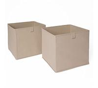 OHS Set of 2 Fabric Storage Boxes Home Organiser Toys Clothing Bathroom Pop Up Collapsible Foldable Cube Box, Natural Beige