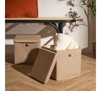 OHS Set of 2 Faux Linen Collapsible Storage Box Home organizer Toys Clothing Bathroom Pop Up Foldable Storage Boxes with Lid Space Saving Cube Storage Unit Boxes, Natural