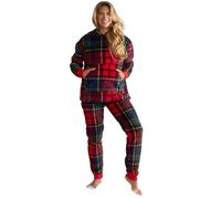OHS Set of 2 Fleece Pyjamas for Adults, Soft Warm Timeless Oxford Check Design Hooded Top Winter Sleepwear Long Sleeve Unisex Christmas Loungewear Large, Navy/Red