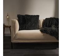 OHS Set of 2 Fluffy Shaggy Filled Cushion with Cover Square in Charcoal | Size: 45 cm x 45 cm OHS Charcoal 45 cm x 45 cm