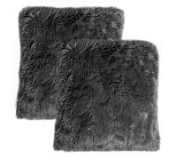 Sienna Fluffy Shaggy Pack of 2 x Cushion Covers 45 x 45 cm Square Long Soft Fibre Home Sofa Pillow Couch Reversible Set, 18" x 18" - Charcoal Grey