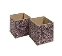 OHS Set of 2 Leopard Cube Storage Boxes Home Organiser Toys Clothing Bathroom Pop Up Foldable Collapsible Storage Cubes Space Saving Shelves Organiser Cube Boxes, Natural
