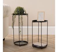OHS Set of 2 Side Tables Metal Round Living Room Office Modern Home Decor Nightstand in Black OHS Black