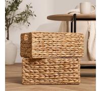 OHS Set of 2 Storage Baskets, Modern Foldable Handwoven Wicker Seagrass Storage Baskets with Handles For Shelves Laundry Toys Plants & Home Organization, Natural