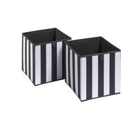 OHS Set of 2 Stripe Cube Storage Boxes Home Organiser Toys Clothing Bathroom Pop Up Foldable Collapsible Storage Cubes Space Saving Shelves Organiser Cube Boxes, Monochrome