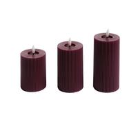 OHS Set of 3 Ribbed Flameless Candles, Battery Operated Realistic LED Candles Warm Flickering Electric Pillar Candle for Home Decor Wedding Event Decor Flame-Free Authentic Mood Lighting, Burgundy