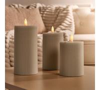 Ohs Set Of 3 Ribbed Flameless Led Candles Decorative Lights Party Home
