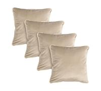 OHS Set of 4 Cushion Covers 45 x 45cm, Soft Matte Velvet Piped Edge Decorative Square Throw Pillow Cover with Invisible Zipper Home Decor Cushion Covers for Living Room Bedroom, Mink