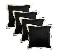 OHS Set of 4 Cushion Covers, Soft Matte Velvet Oxford Edge Decorative Cushion Covers 45 x 45 Home Decor Square Throw Pillow Cover with Invisible Zipper for Living Room Bedroom, Black/White