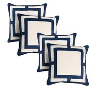 OHS Set of 4 Cushion Covers Square Print, Matte Velvet Soft Decorative Square Throw Pillow Cover with Invisible Zipper Home Decoration Cushion Covers 45 x 45 for Living Room Bedroom, Navy/Cream