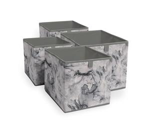 OHS Set of 4 Fabric Storage Baskets, Grey Marble Print Storage Boxes Home Organiser Toys Clothing Bathroom Pop Up Collapsible Foldable Space Saving Cube Storage