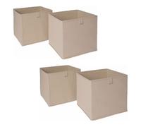 OHS Set of 4 Fabric Storage Boxes Home Organiser Toys Clothing Bathroom Pop Up Collapsible Foldable Cube Box, Natural Beige