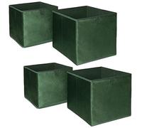 OHS Set of 4 Matte Velvet Cube Storage Boxes Home Organiser Toys Clothing Bathroom Pop Up Foldable Collapsible Storage Cubes Space Saving Shelves Organiser Cube Boxes, Forest Green