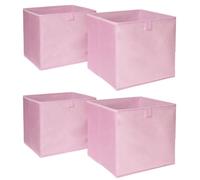 OHS Set of 4 Matte Velvet Storage Boxes Home Organiser Toys Clothing Bathroom Pop Up Foldable Collapsible Cube Storage Boxes Space Saving Shelves Organiser Cube Baskets, Blush Pink