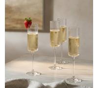 OHS Set of 4 Ribbed Plastic Champagne Glasses Reuseable Party Flute in Clear | Size: 4 Pack OHS Clear 4 Pack