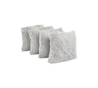 Sienna Fluffy Shaggy Pack of 4 x Square Cushion Covers 45 x 45 cm Long Soft Fibre Home Sofa Couch Reversible Set, 18" x 18" - Silver Grey