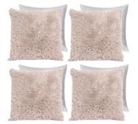 OHS Set of 4 Soft Fluffy Shaggy Square Filled Cushion Covers in Natural | Size: 45 cm x 45 cm OHS Natural 45 cm x 45 cm