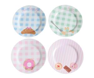 OHS Set of 4 Sweet Pies Plastic Plates 10 Inch Dinner Plates Reusable,Multi | Round Camping Picnic Plates Unbreakable Side Plates for Serving Food Snacks Desserts Starter Plates Home Kids Dinnerware set